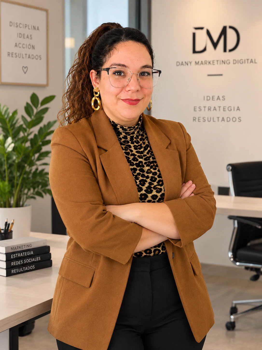 Dany, fundadora de Dany Marketing Digital, en su oficina
